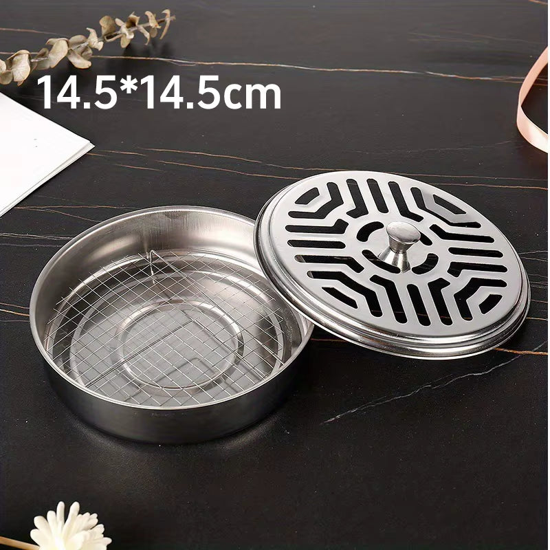 Mosquito Coils Holder Stainless Steel Mosquito Coil Box with Cover round Mosquito Coil Tray Easy to Clean Anti-Mosquito Supplies